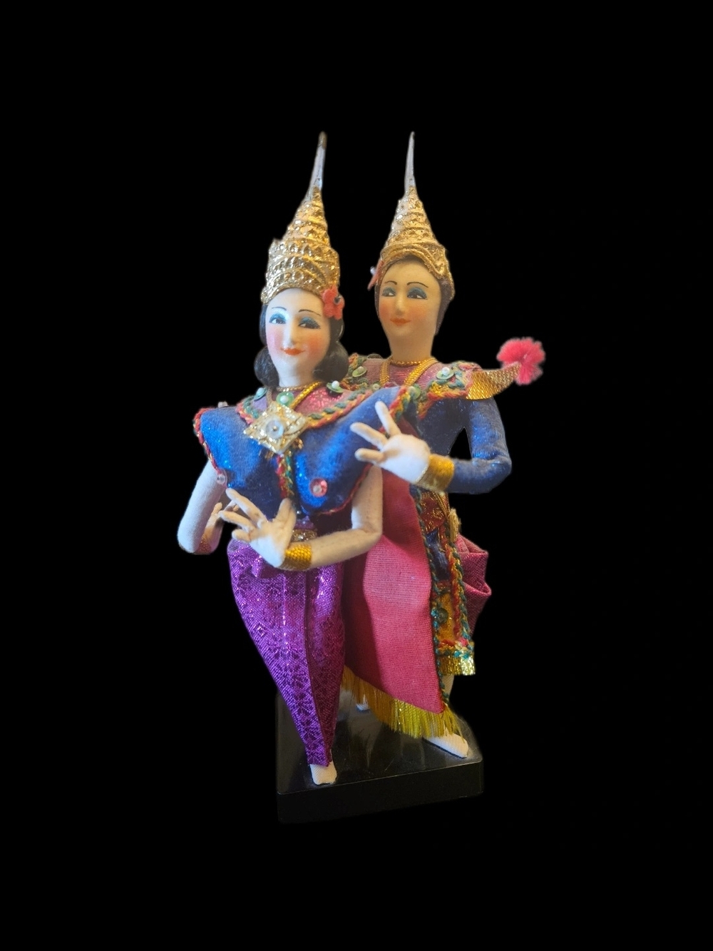 Vintage Thai Dancer Dolls 8.5” – Traditional Costume Figurines Ornate Headdress